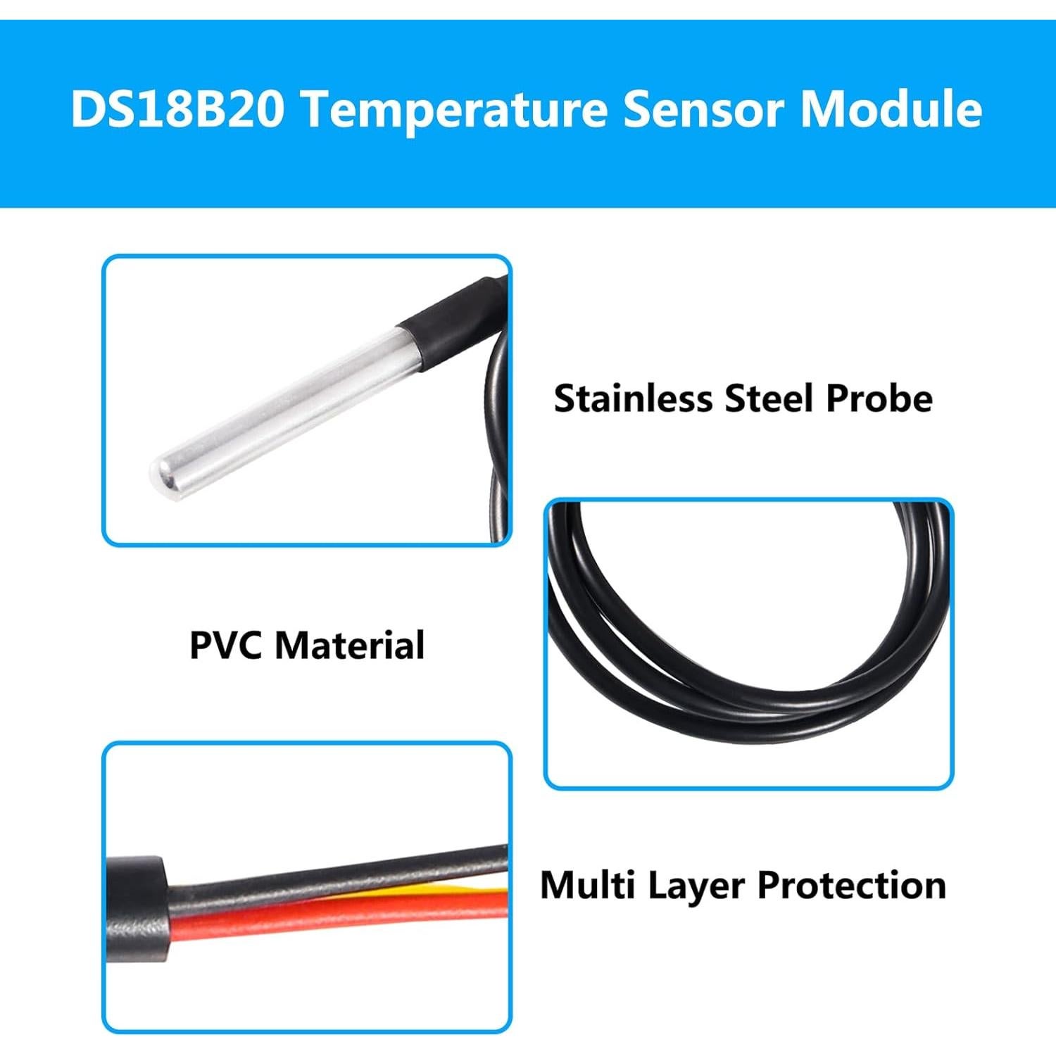 6 Sensores de Temperatura DS18B20 Impermeables 1m para Raspberry Pi