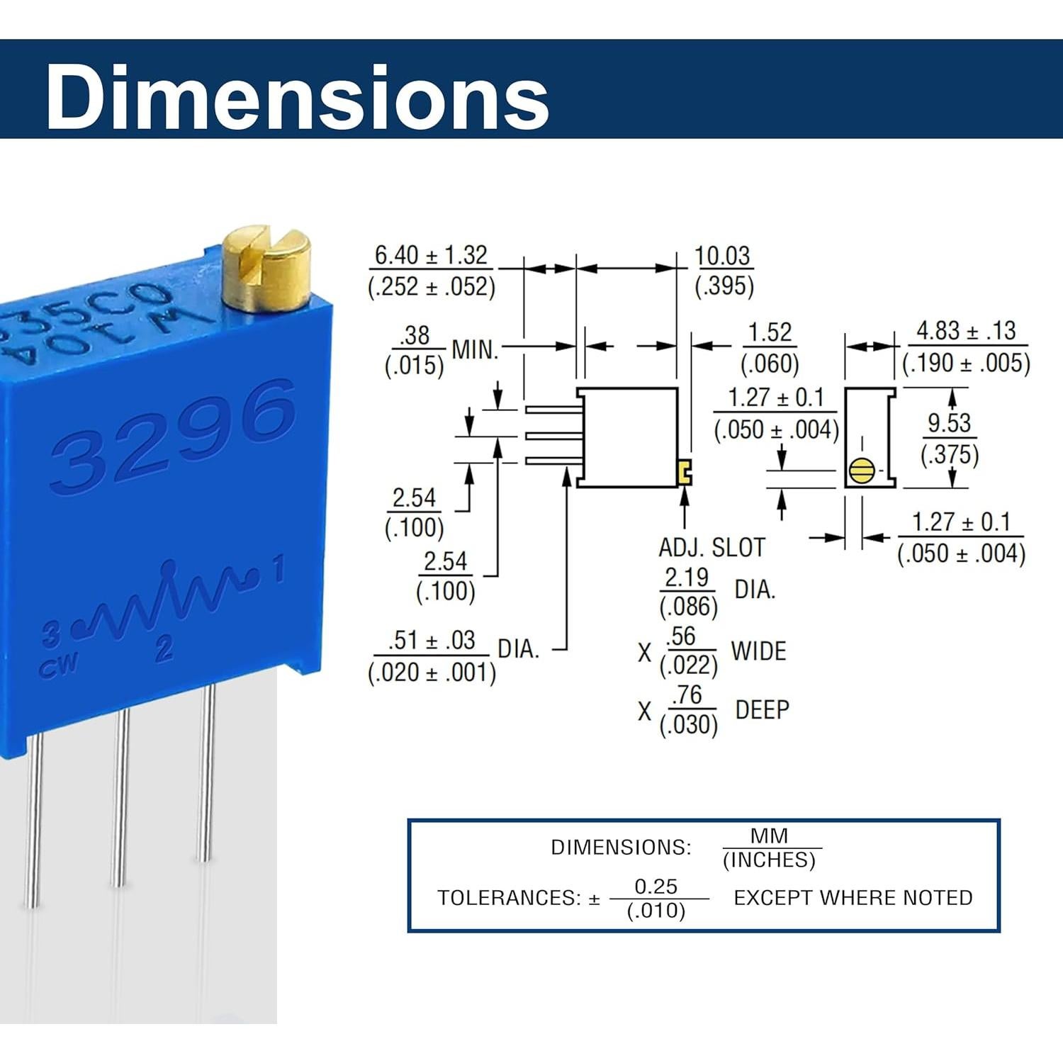 Kit de Potenciómetros Trimmer 3296W 60PCS 100Ω a 500KΩ