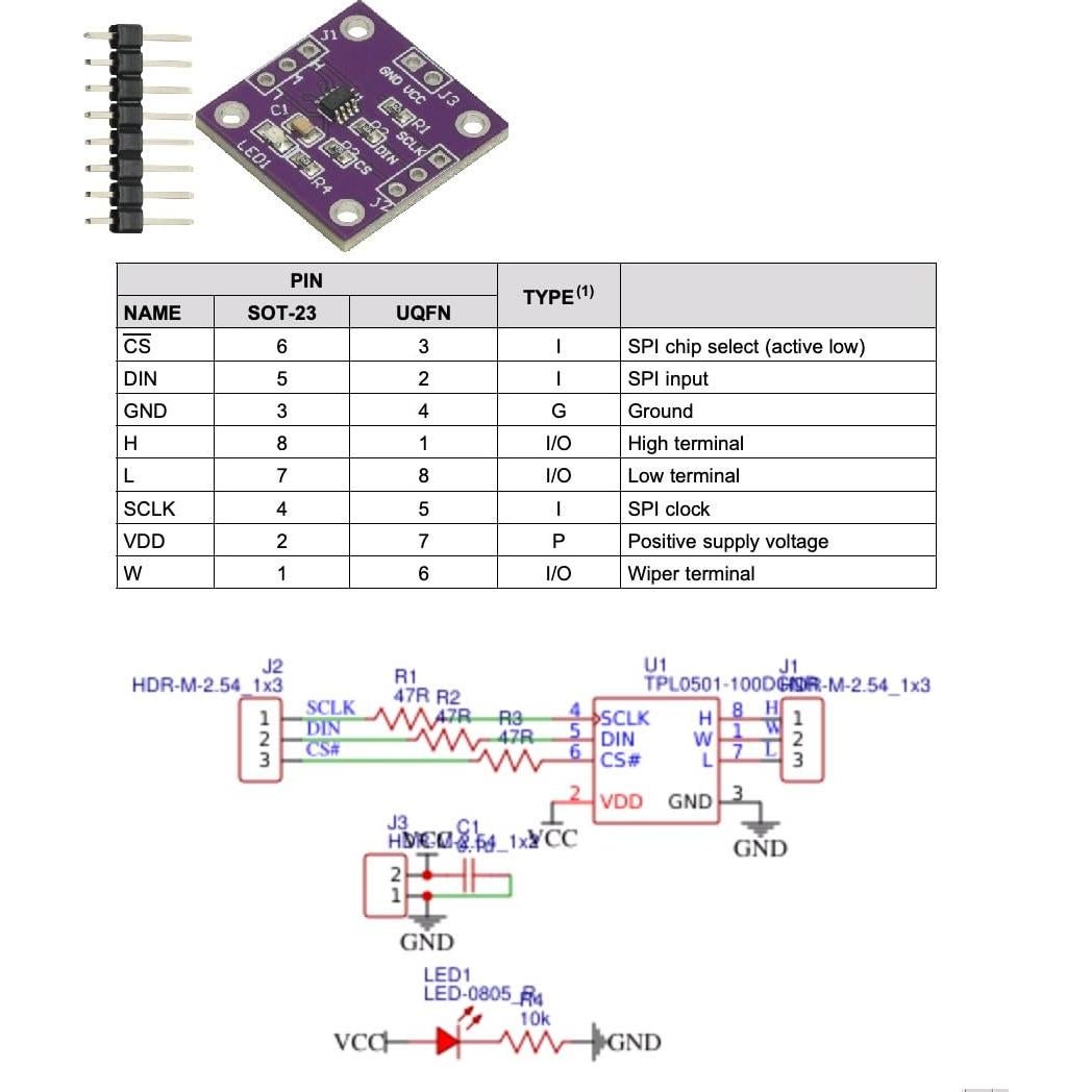 Módulo Potenciometro Digital GODIYMODULES TPL0501 100K SPI
