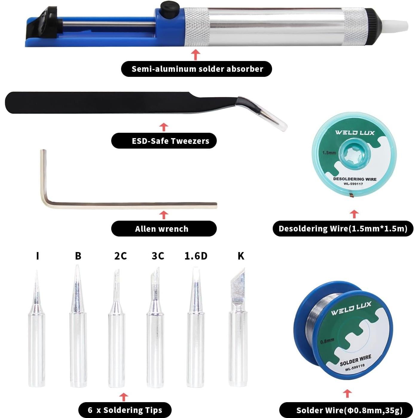 Estación de Soldadura Digital 60W Weld Lux 928D con Accesorios
