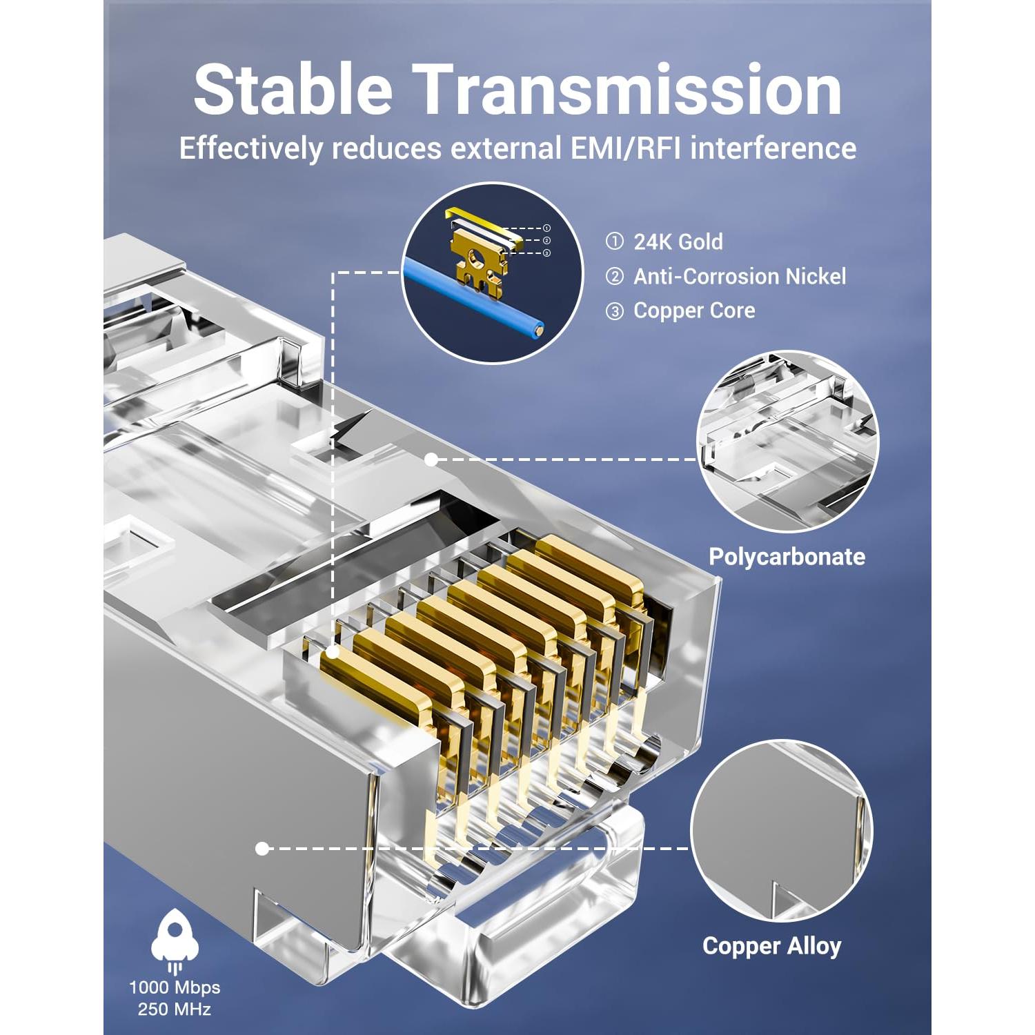 Conectores RJ45 Pasantes Blindados VCE Cat6 100 Unidades