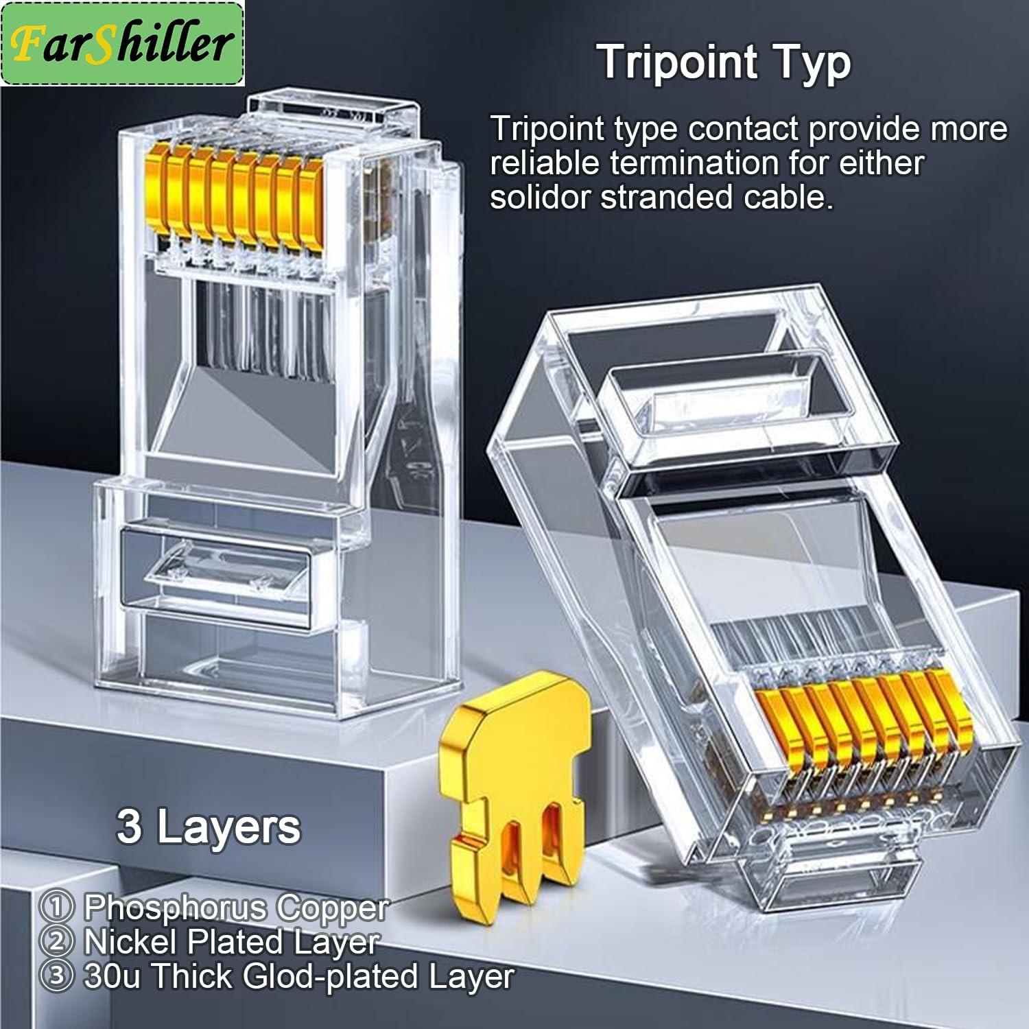 Conectores RJ45 Crimpados 8P8C para Cable Ethernet CAT5E CAT6 - 100 Unidades