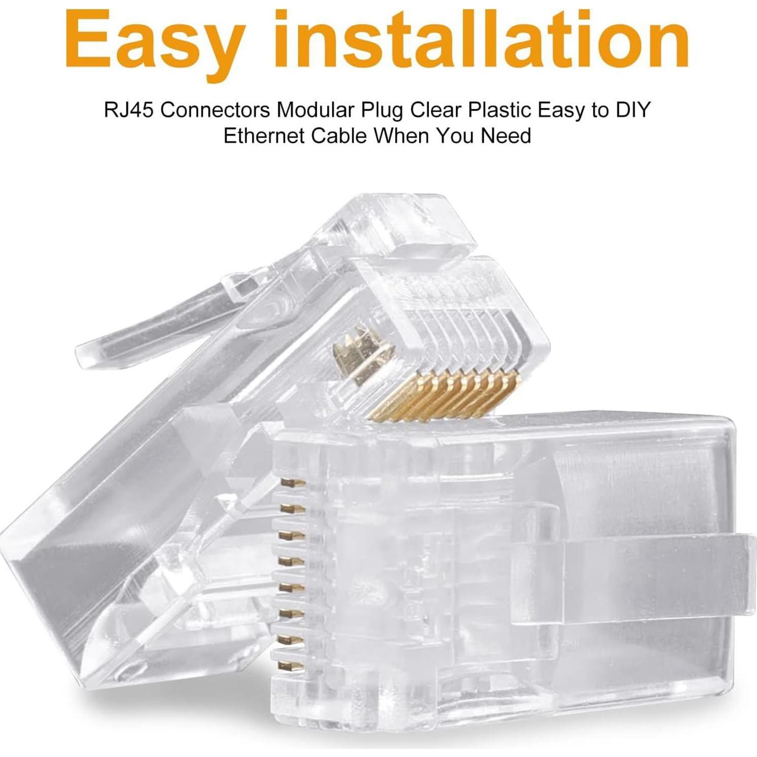 Conectores RJ45 Crimpados 8P8C para Cable Ethernet CAT5E CAT6 - 100 Unidades