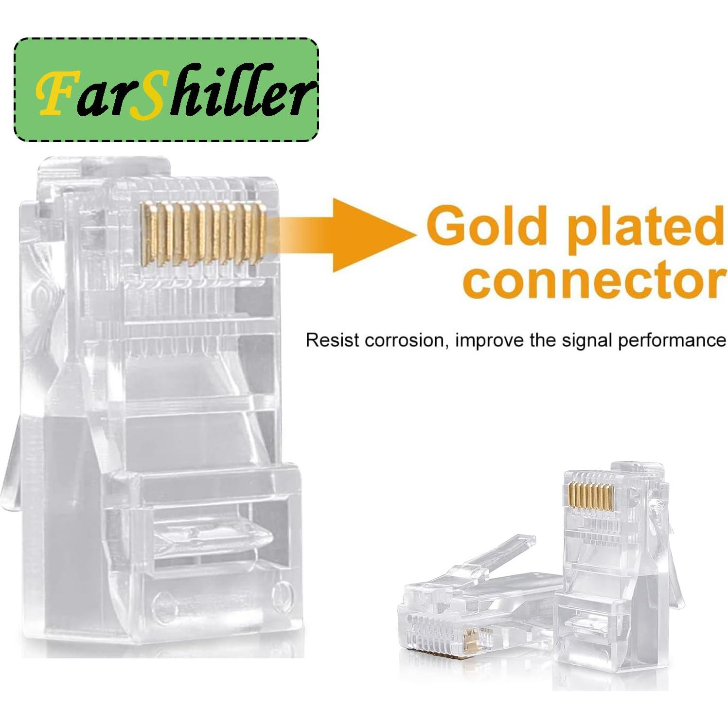 Conectores RJ45 Crimpados 8P8C para Cable Ethernet CAT5E CAT6 - 100 Unidades