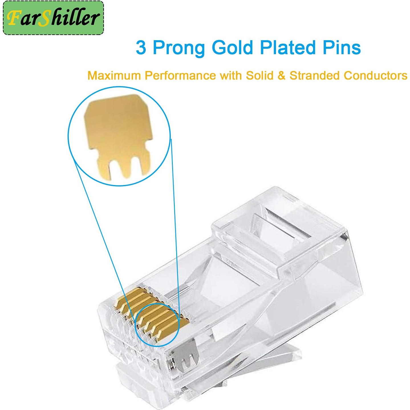 Conectores RJ45 Crimpados 8P8C para Cable Ethernet CAT5E CAT6 - 100 Unidades