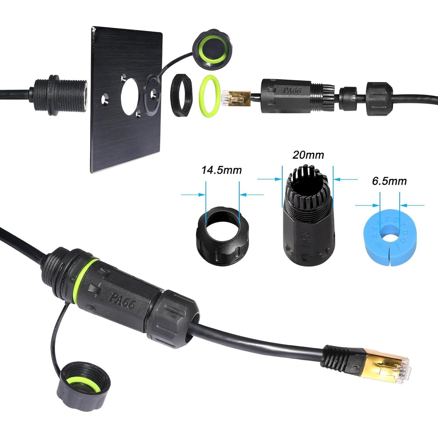 Conector RJ45 M20 IP68 Acoplador Ethernet Cat6 Blindado