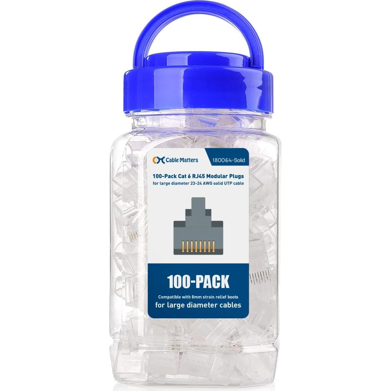 Conectores RJ45 Cat 6 Cable Matters 100-Pack para Cables Gruesos