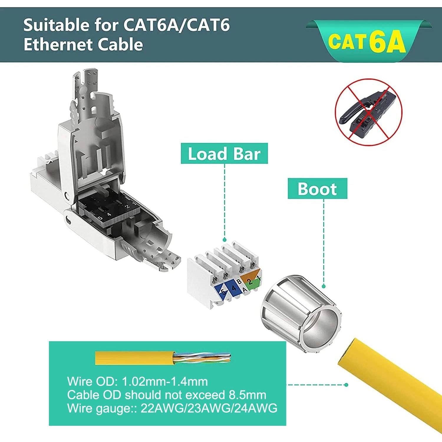 Conectores RJ45 Cat6A VCELINK Blindados Sin Herramientas - Paquete de 4