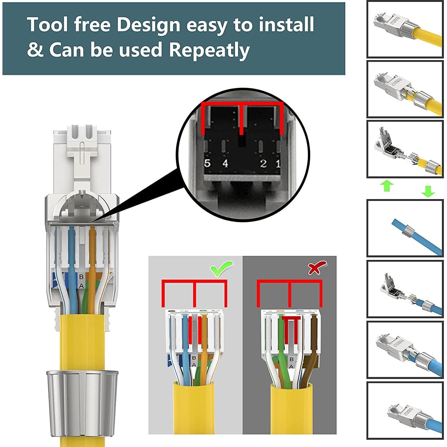 Conectores RJ45 Cat6A VCELINK Blindados Sin Herramientas - Paquete de 4