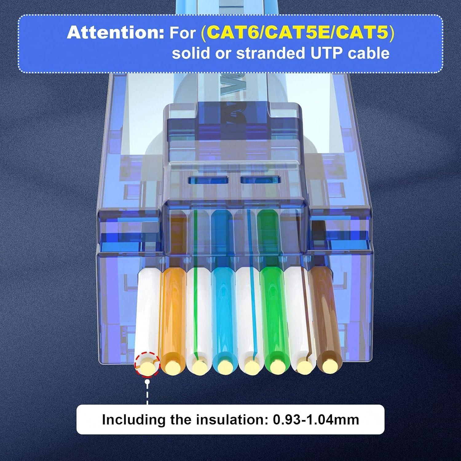 Conectores RJ45 CAT6 VCE Passthrough 50 Unidades Azul