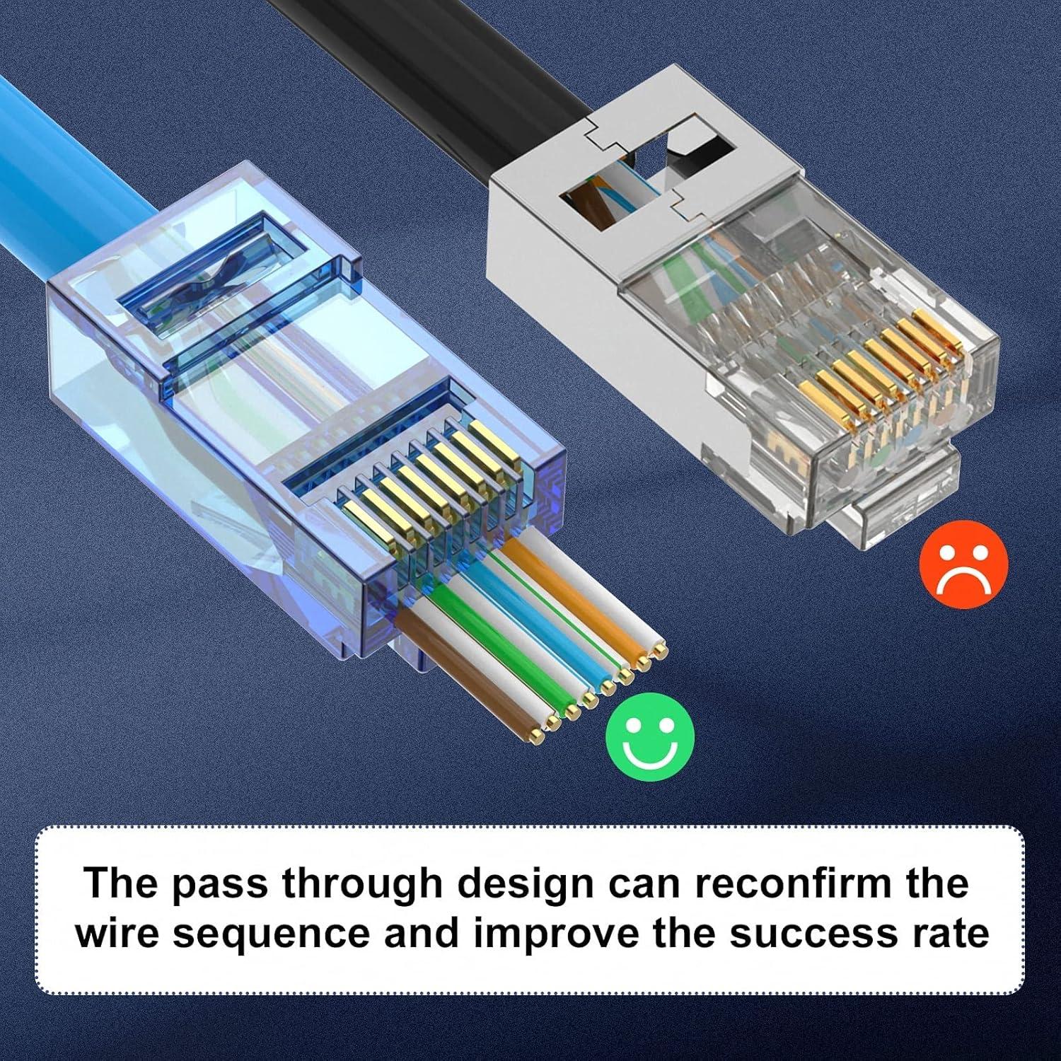 Conectores RJ45 CAT6 VCE Passthrough 50 Unidades Azul