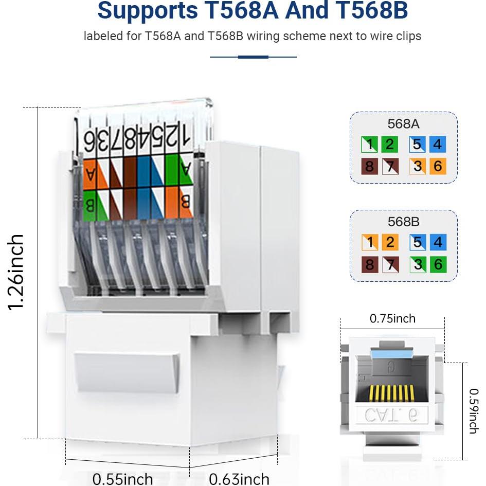 Conectores RJ45 Keystone Cat6 ZOERAX 20 Unidades Blanco