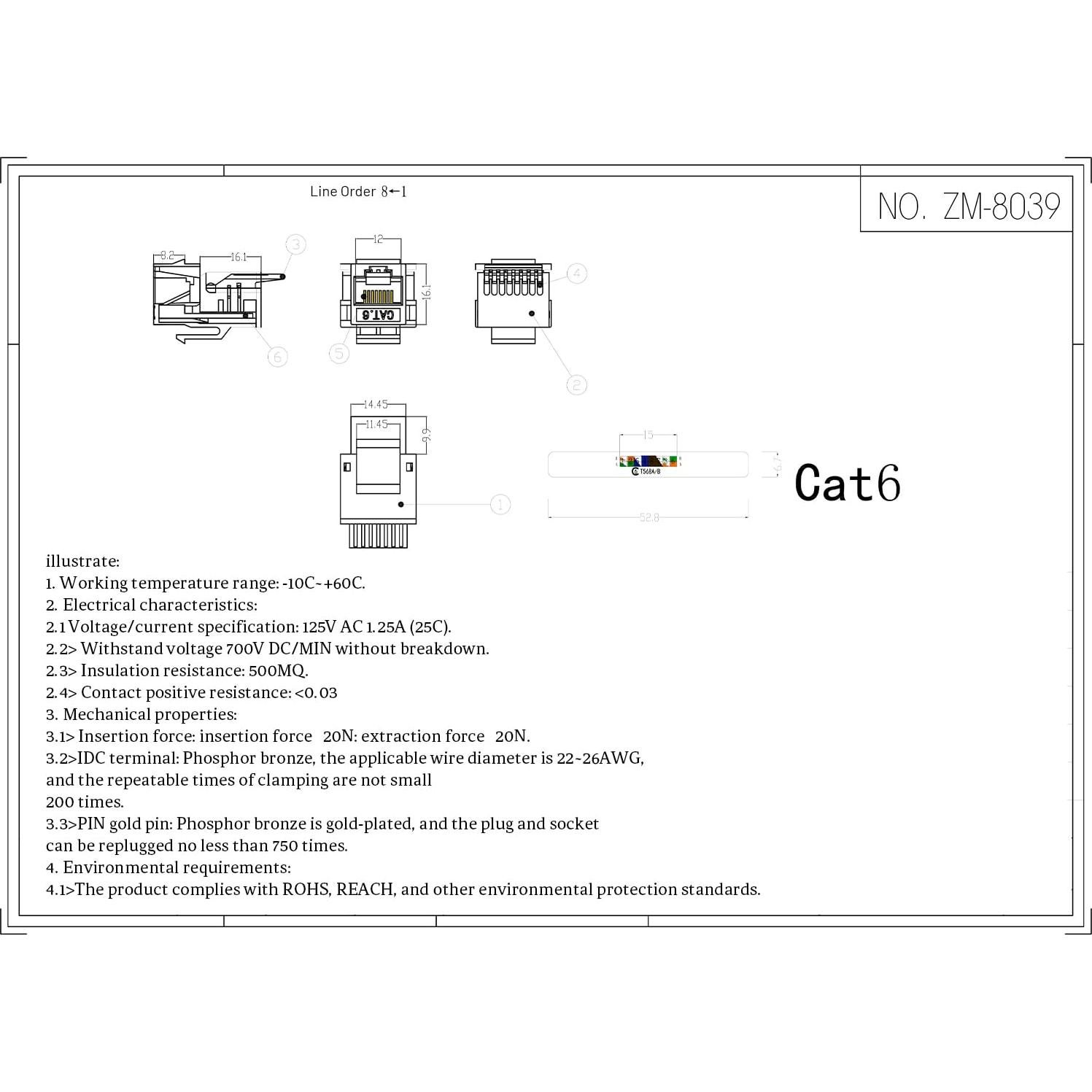 Conectores RJ45 Keystone Cat6 ZOERAX 20 Unidades Blanco