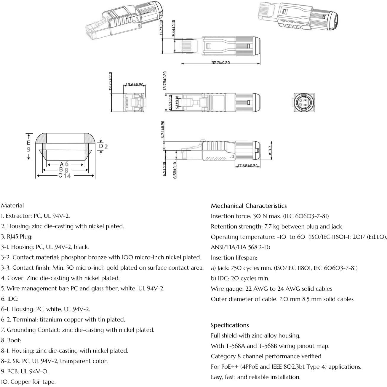 Conectores RJ45 Cat 8 Natalink - Paquete de 6 Blindados 40G