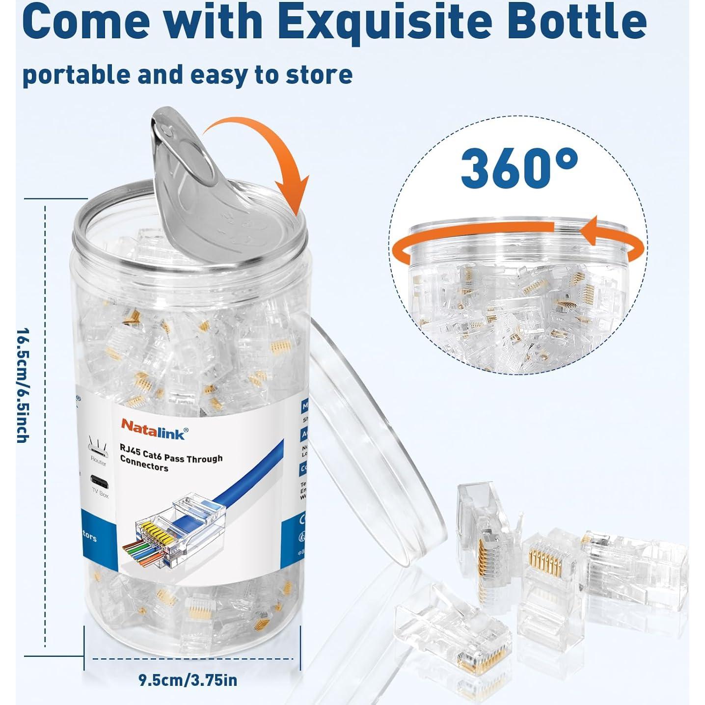 200 Conectores RJ45 Cat 6 NataLink para Cable UTP 24-26 AWG