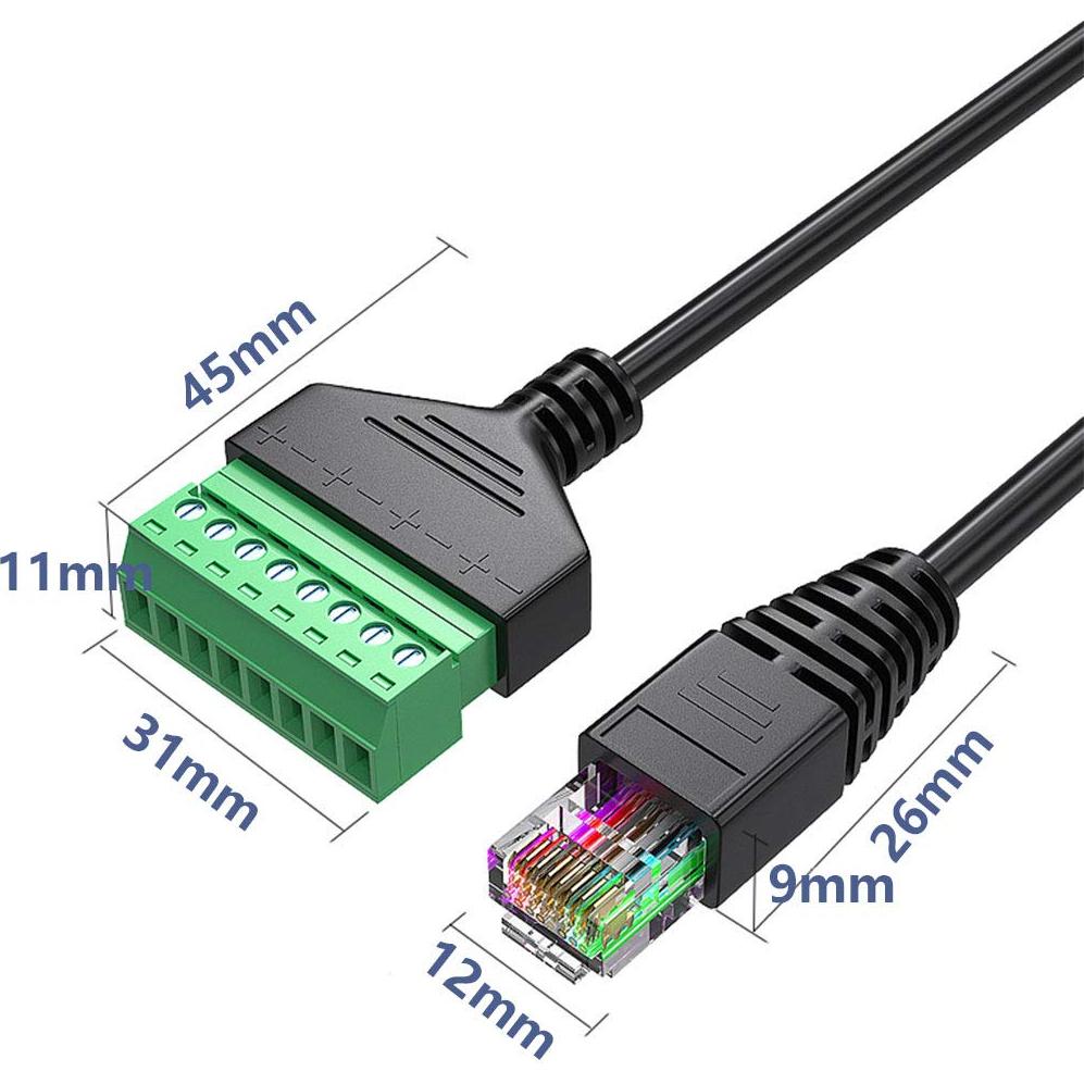 Adaptador RJ45 Macho a Terminal de Tornillo 8 Pines Jienk