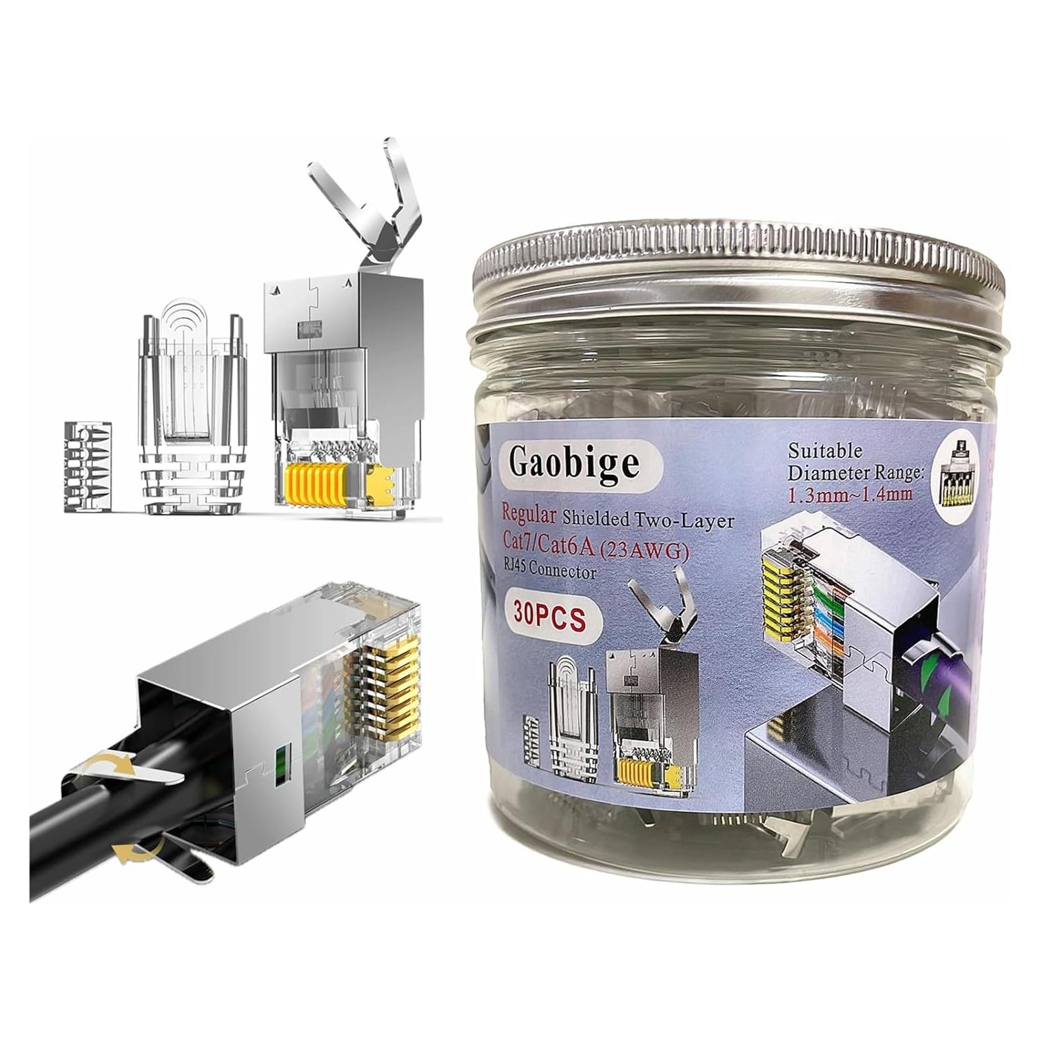 30 Conectores RJ45 Cat7 Cat6A Blindados + Botas de Alivio