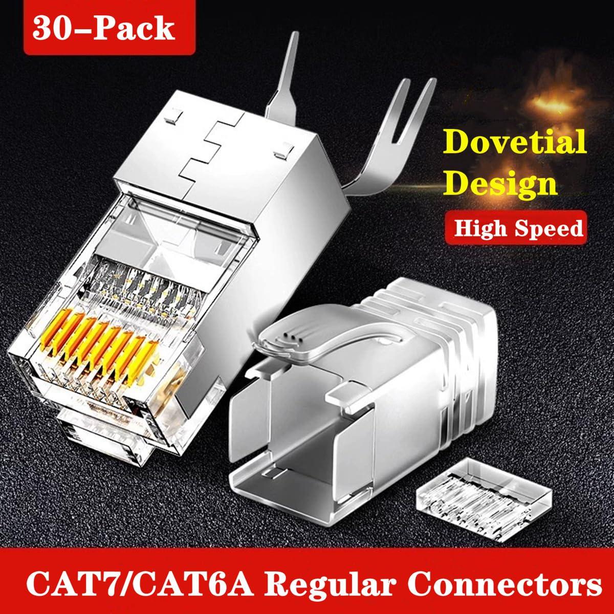 30 Conectores RJ45 Cat7 Cat6A Blindados + Botas de Alivio