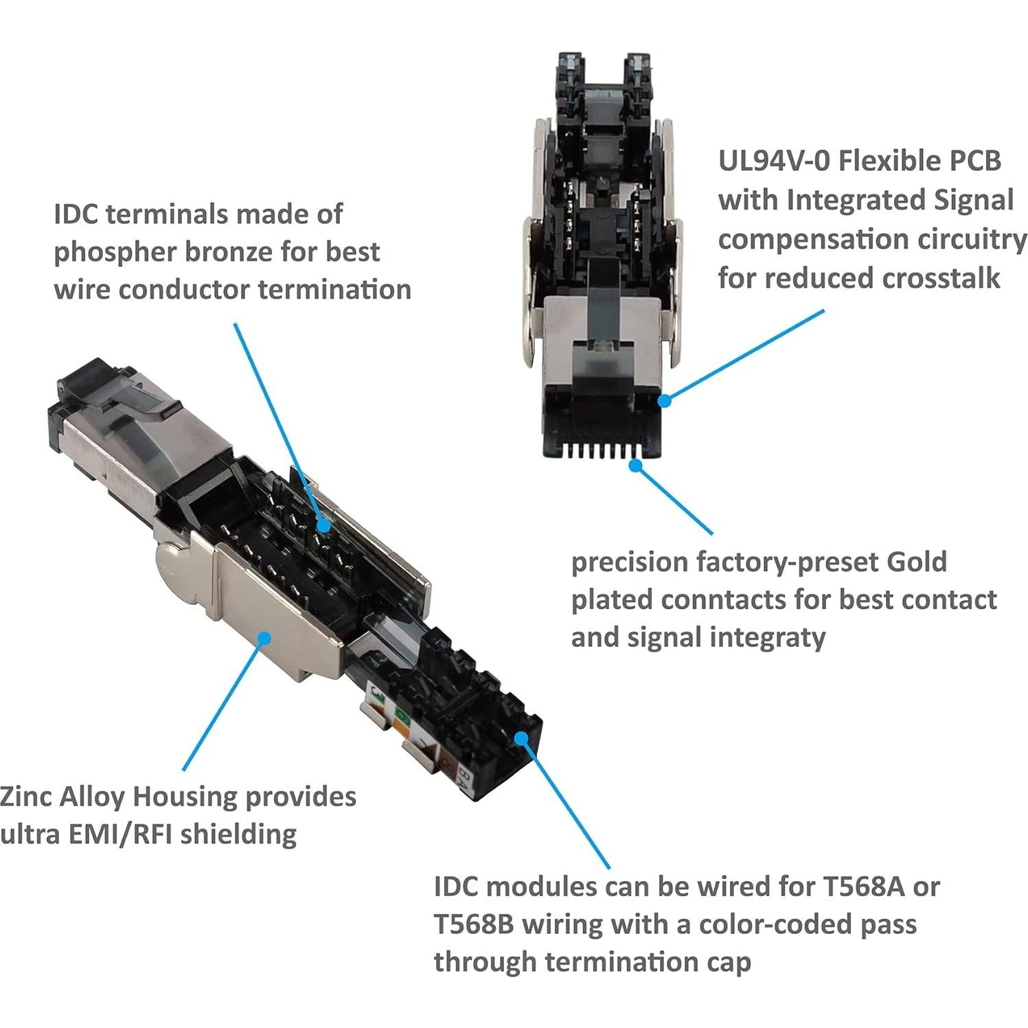 Conectores RJ45 Cat6A VARICONN sin herramientas - 4 piezas