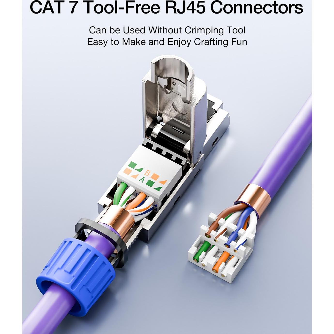 Conector RJ45 Sin Herramientas VCELINK Cat 7 Baño de Oro - Paquete de 2