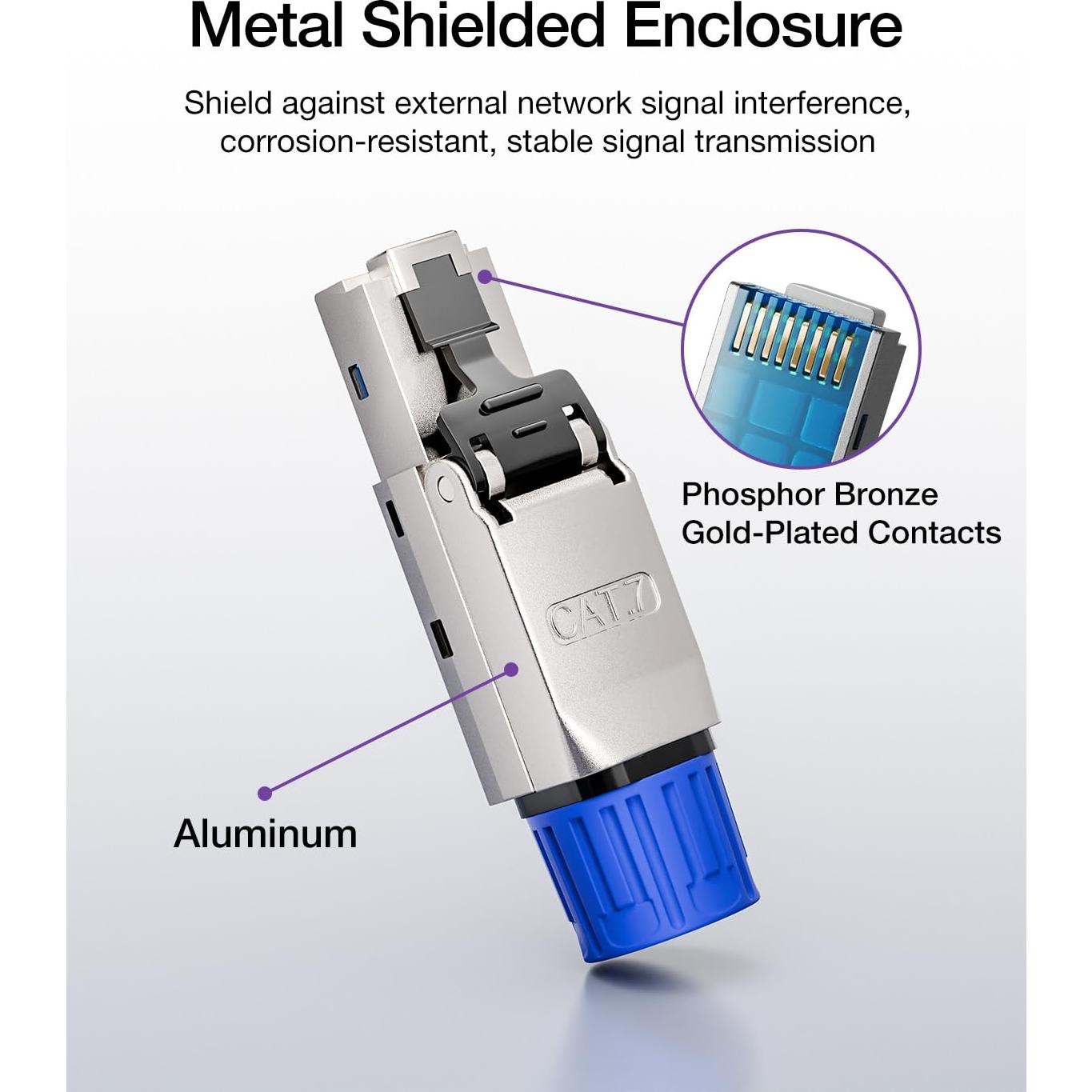 Conector RJ45 Sin Herramientas VCELINK Cat 7 Baño de Oro - Paquete de 2
