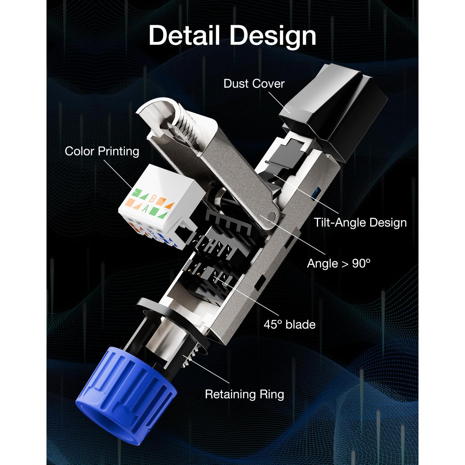 Conector RJ45 Sin Herramientas VCELINK Cat 7 Baño de Oro - Paquete de 2