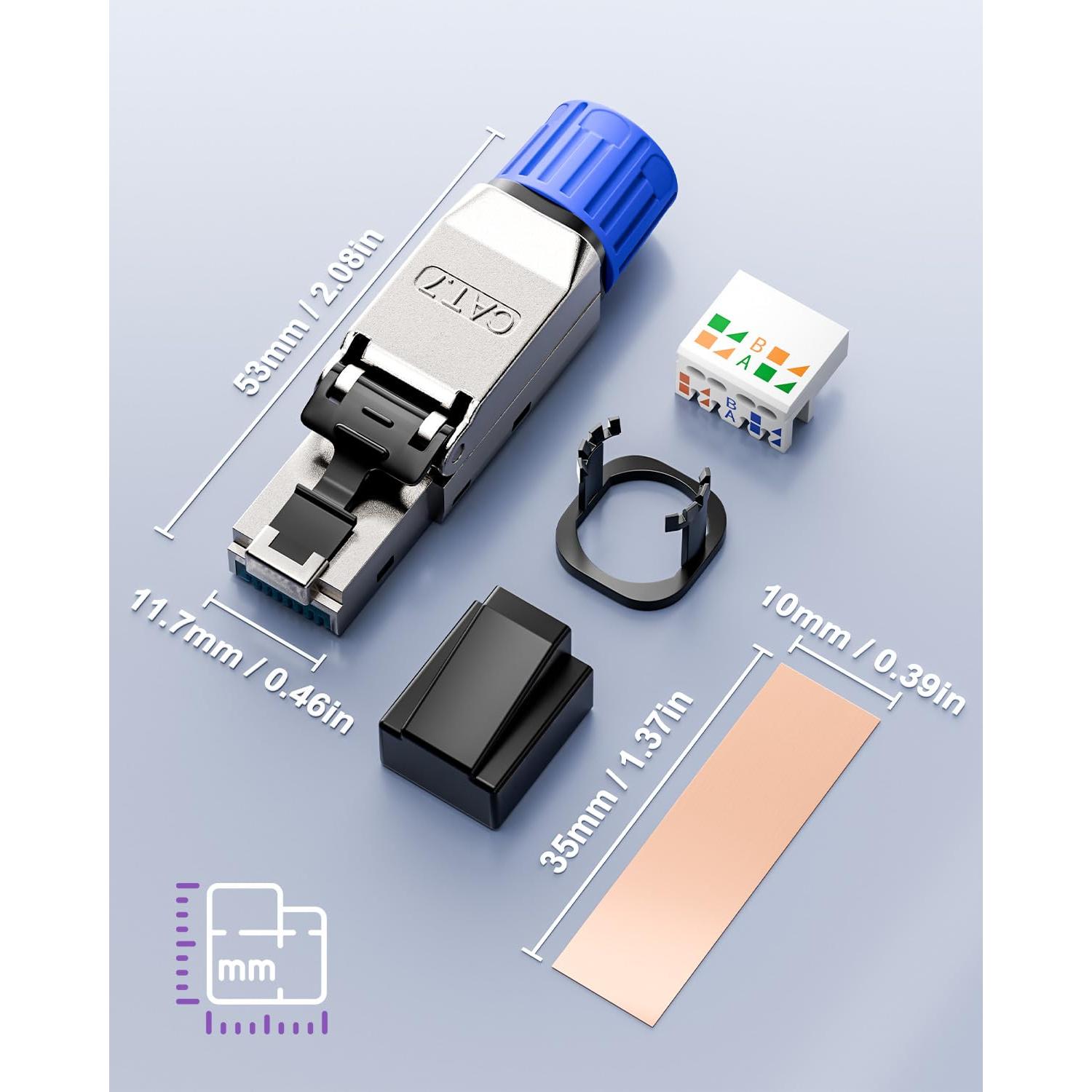 Conector RJ45 Sin Herramientas VCELINK Cat 7 Baño de Oro - Paquete de 2