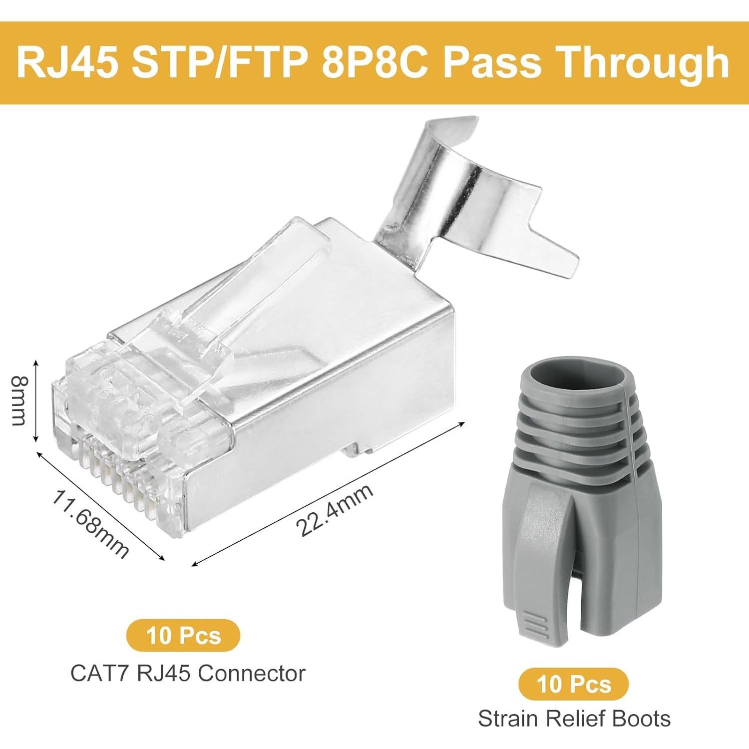 Conectores RJ45 Pasantes CAT7 MECCANIXITY 10pcs 23AWG