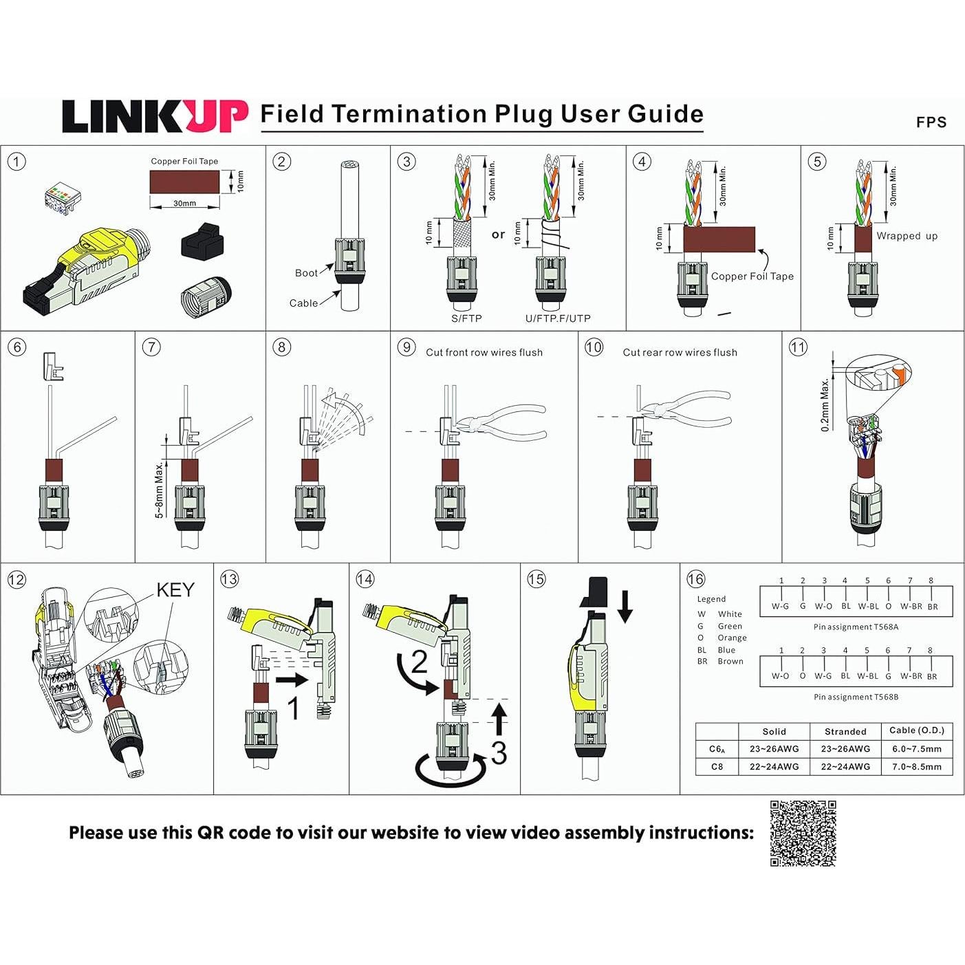 Conectores RJ45 Cat6A LINKUP - Paquete de 6, 10G, Blanco