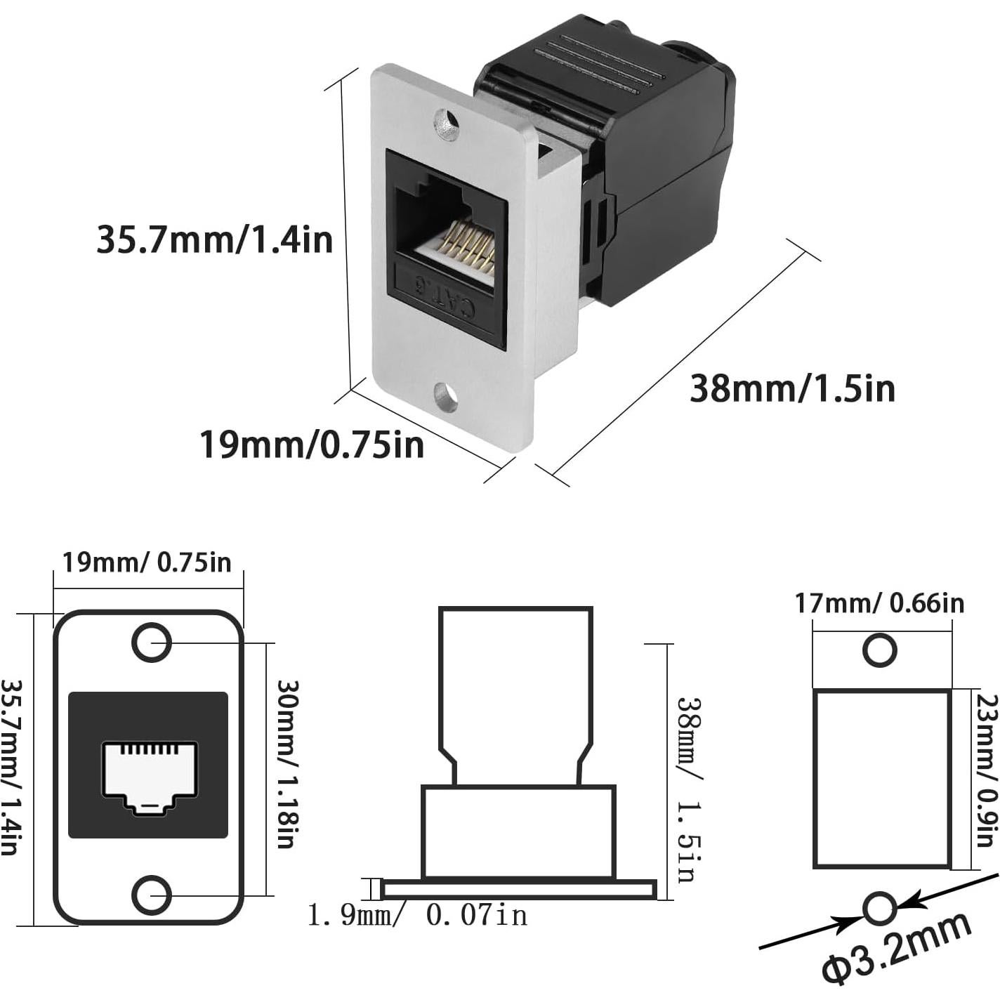 Adaptador de Panel Rectangular RJ45 Cat6 QIANRENON Sin Herramienta