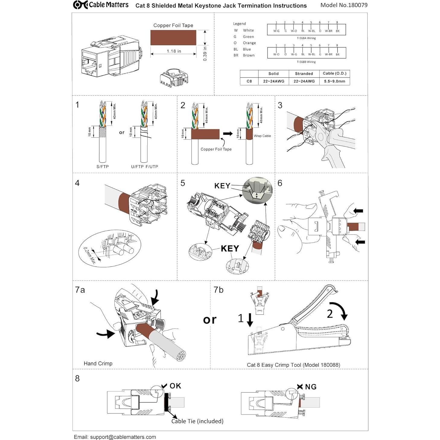 Jack Keystone RJ45 Cat 8 Blindado Cable Matters - Paquete de 5