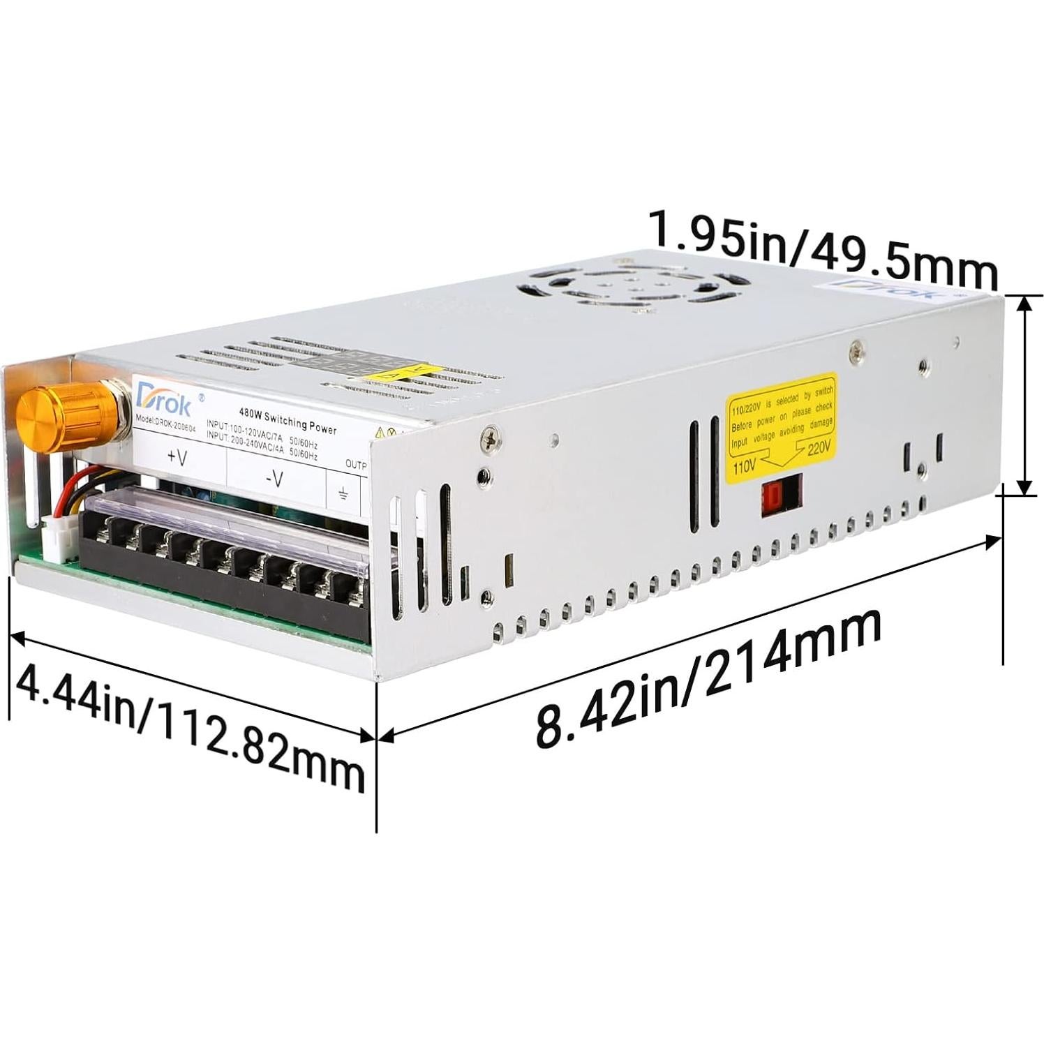 Fuente de Alimentación DROK 24V 20A Ajustable Doble Pantalla