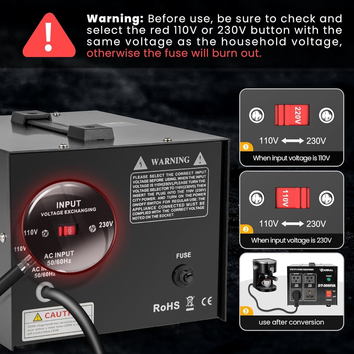 Transformador de Voltaje ANBULL DT-3000W 110V a 220V