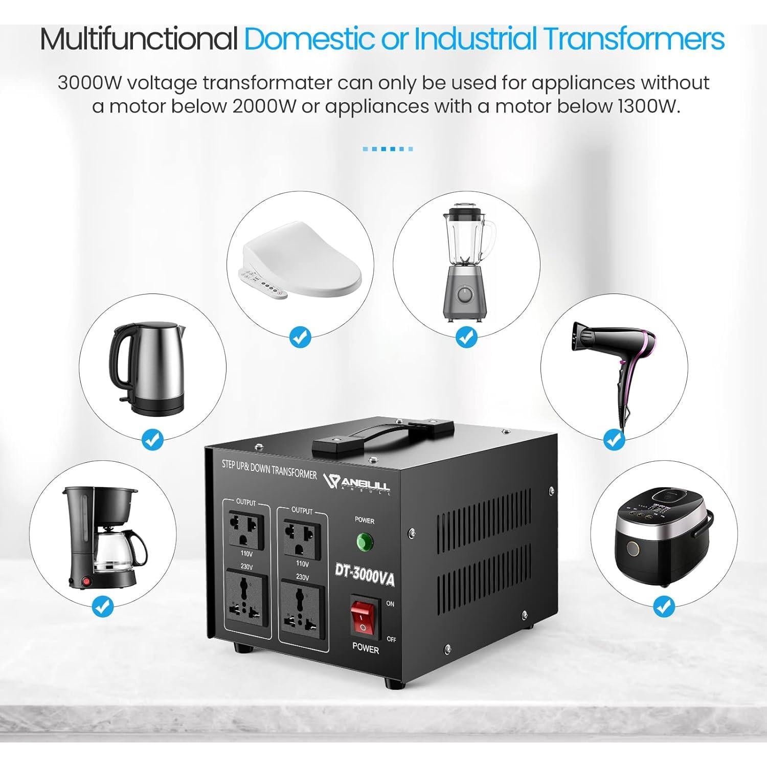 Transformador de Voltaje ANBULL DT-3000W 110V a 220V