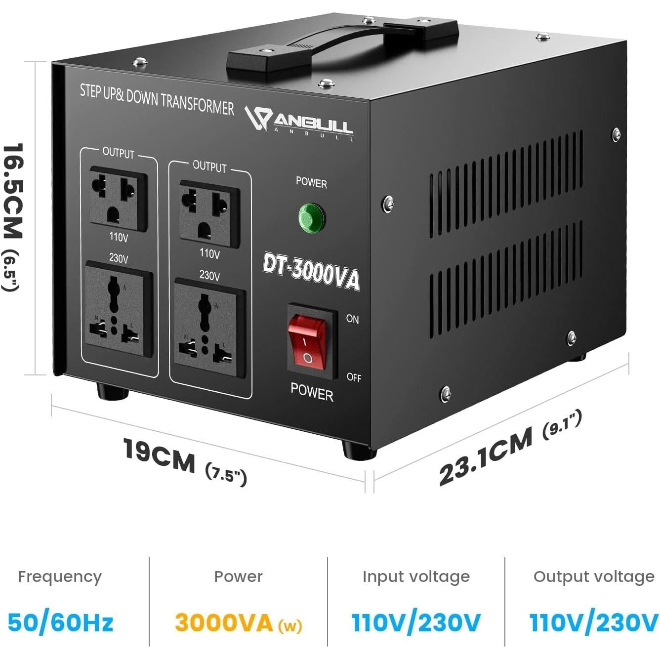 Transformador de Voltaje ANBULL DT-3000W 110V a 220V