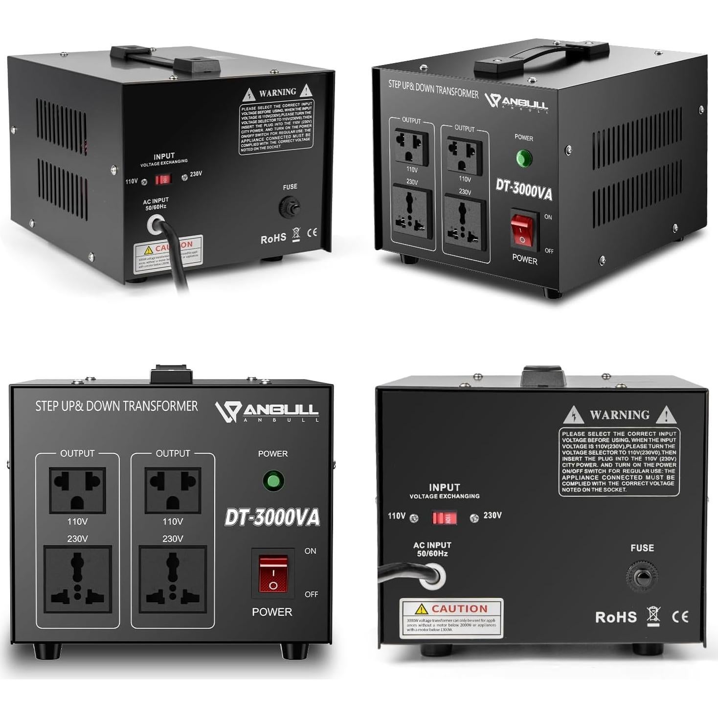 Transformador de Voltaje ANBULL DT-3000W 110V a 220V