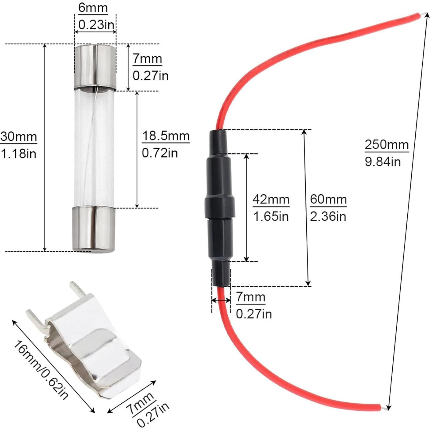 Kit de Fusibles de Vidrio 6x30mm DiGiYes 100pcs 250V 0.5A-30A