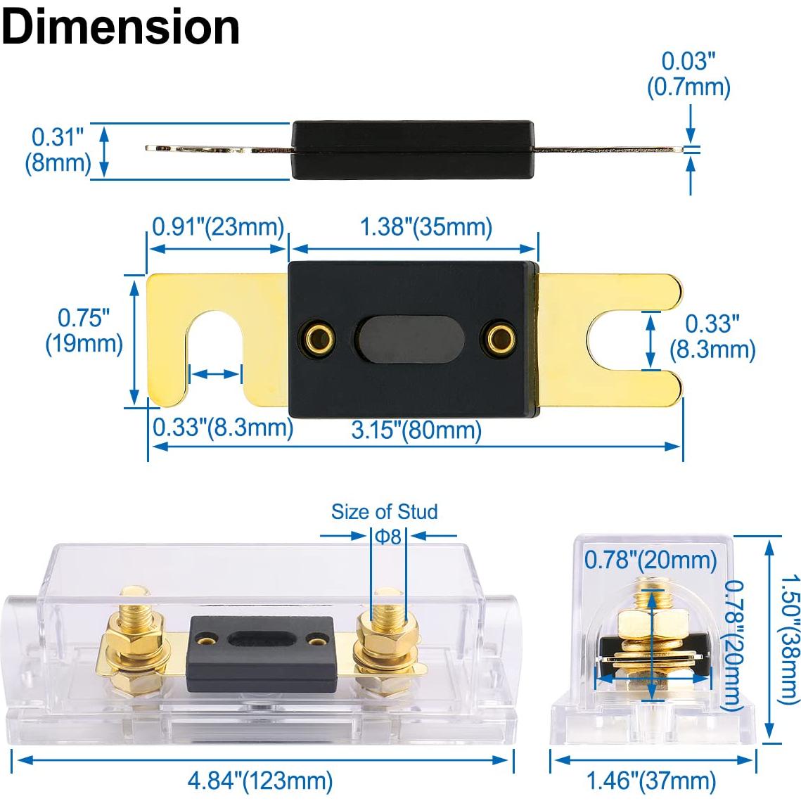 Kit de Soporte de Fusible ANL Baomain 180A para Audio de Coche