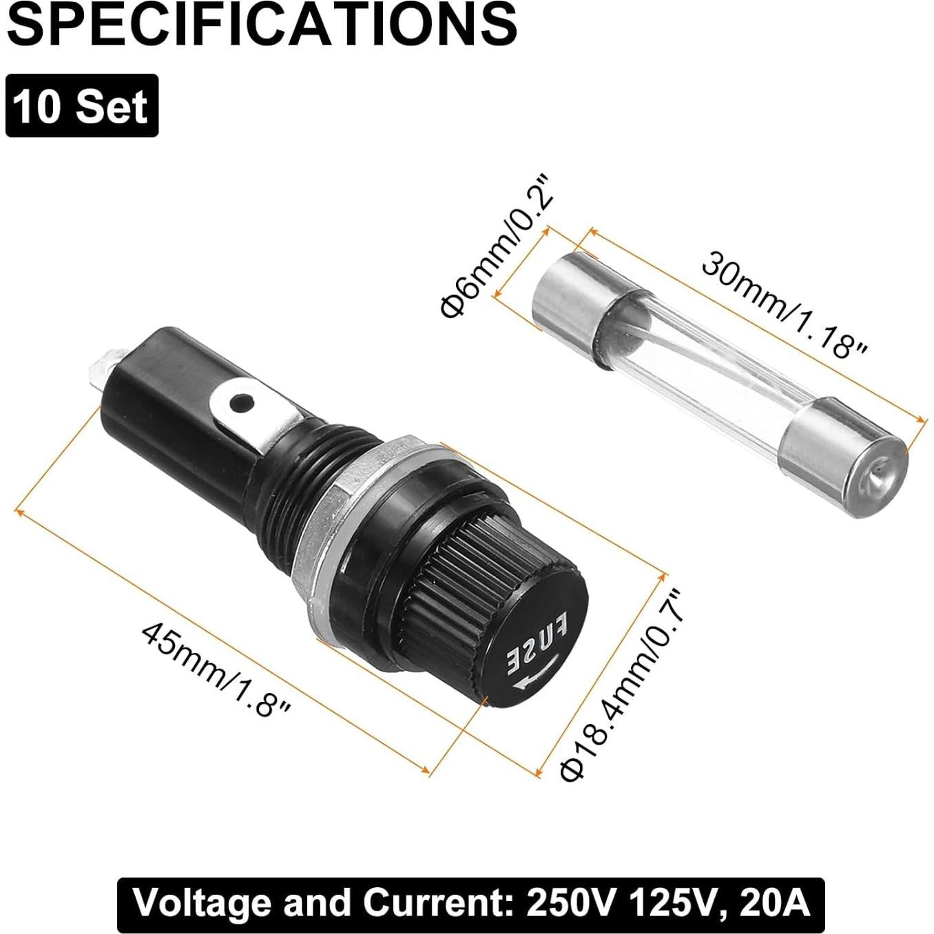 Soportes de Fusibles Montados en Panel uxcell 20A 250V 10 Pcs