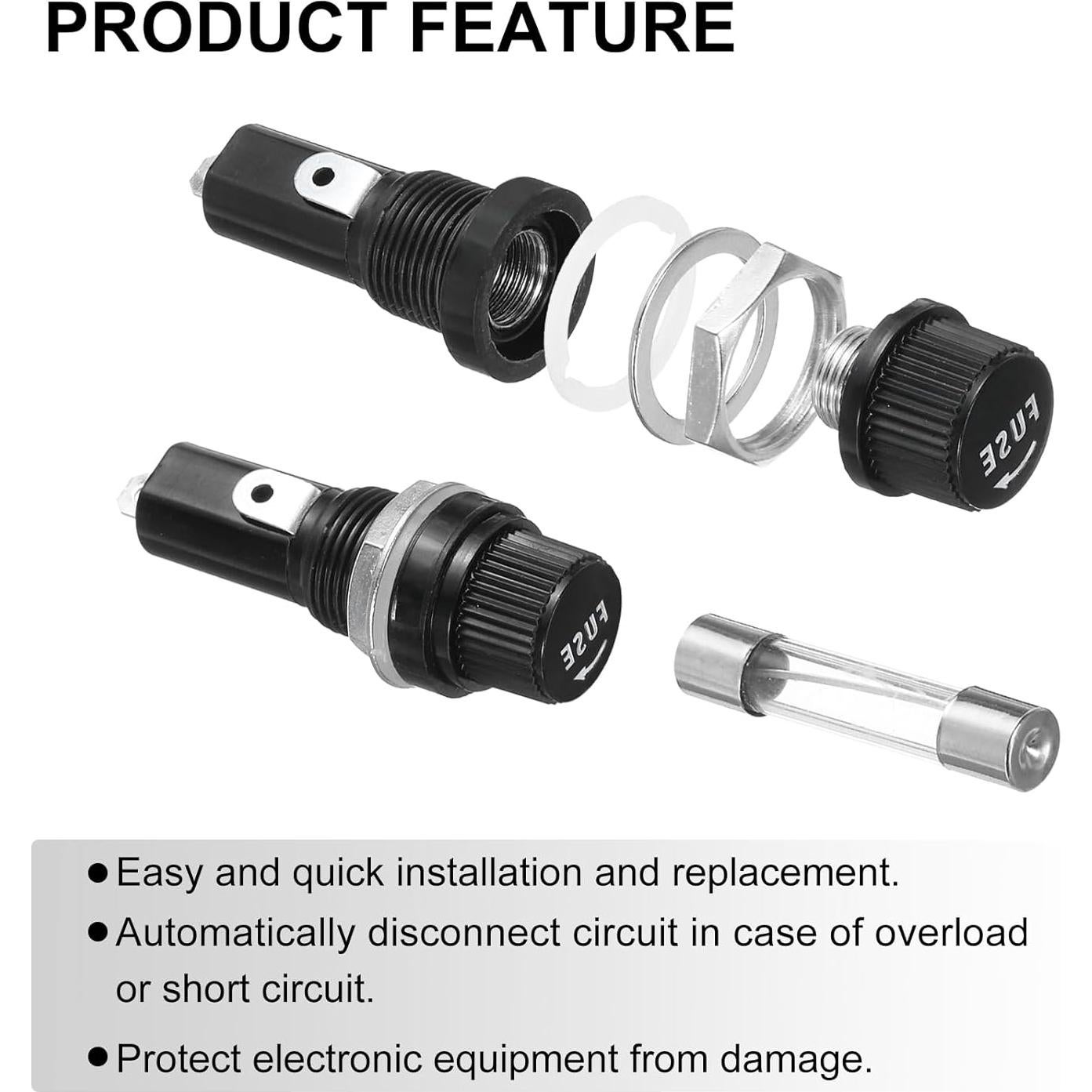 Soportes de Fusibles Montados en Panel uxcell 20A 250V 10 Pcs