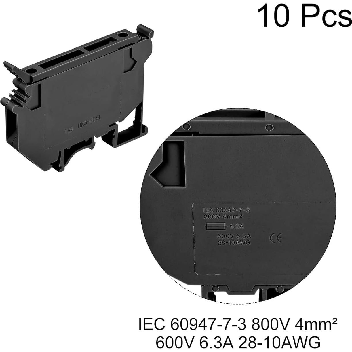 Bloque de Terminales para Riel DIN MECCANIXITY UK5 Negro 10 Unidades