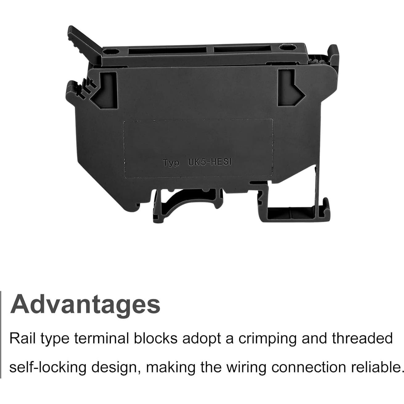 Bloque de Terminales para Riel DIN MECCANIXITY UK5 Negro 10 Unidades