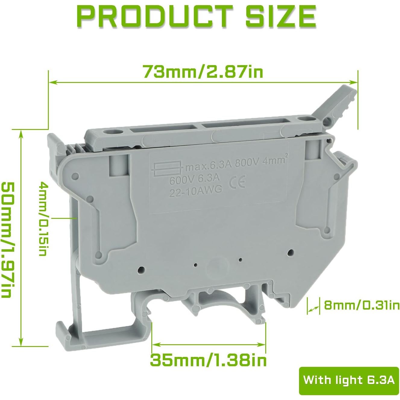 Soporte de Fusibles DIN EPLZON UK5-HESI 6.3A 800V con LED - 6 Piezas