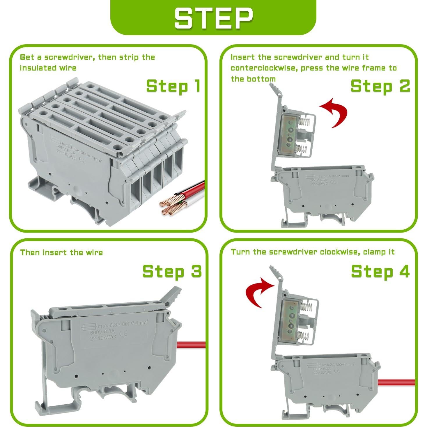 Soporte de Fusibles DIN EPLZON UK5-HESI 6.3A 800V con LED - 6 Piezas