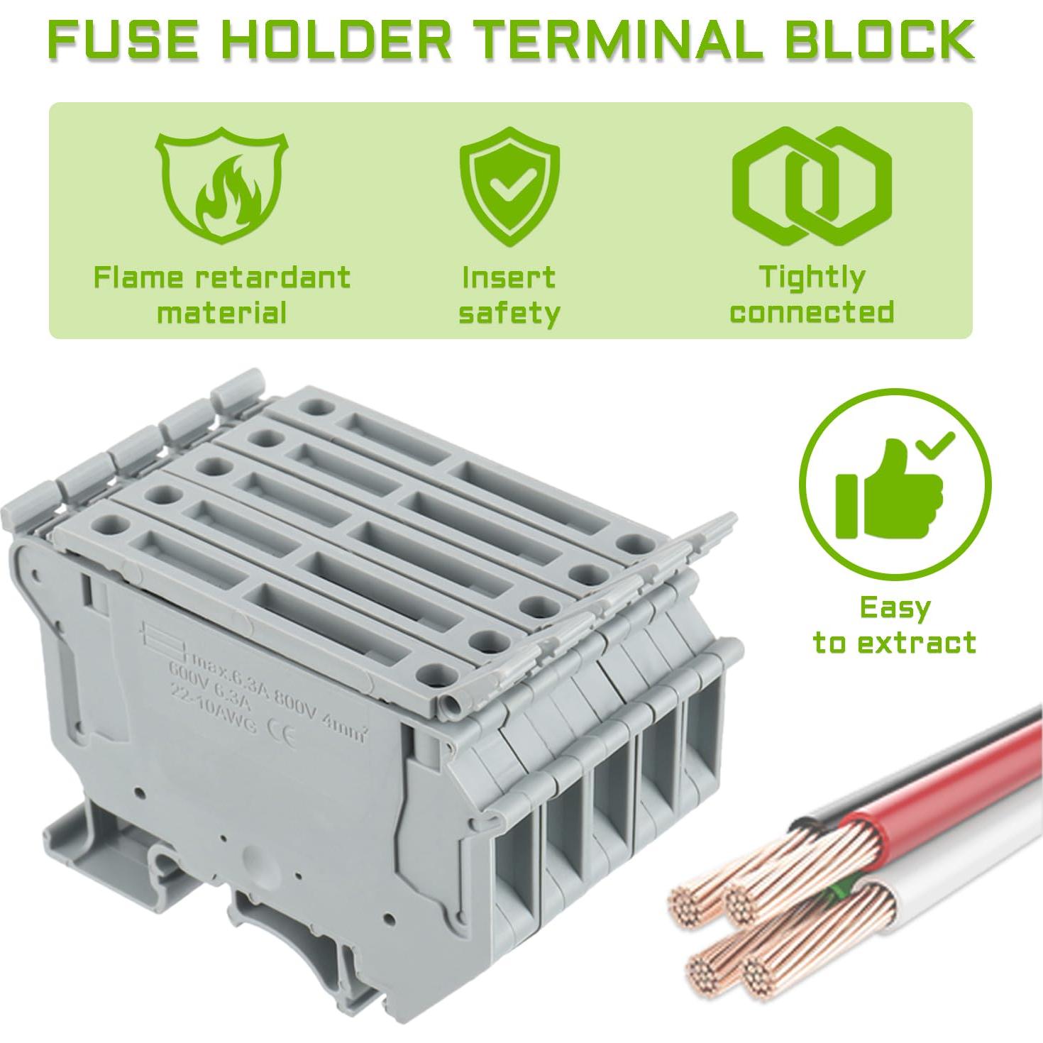 Soporte de Fusibles DIN EPLZON UK5-HESI 6.3A 800V con LED - 6 Piezas