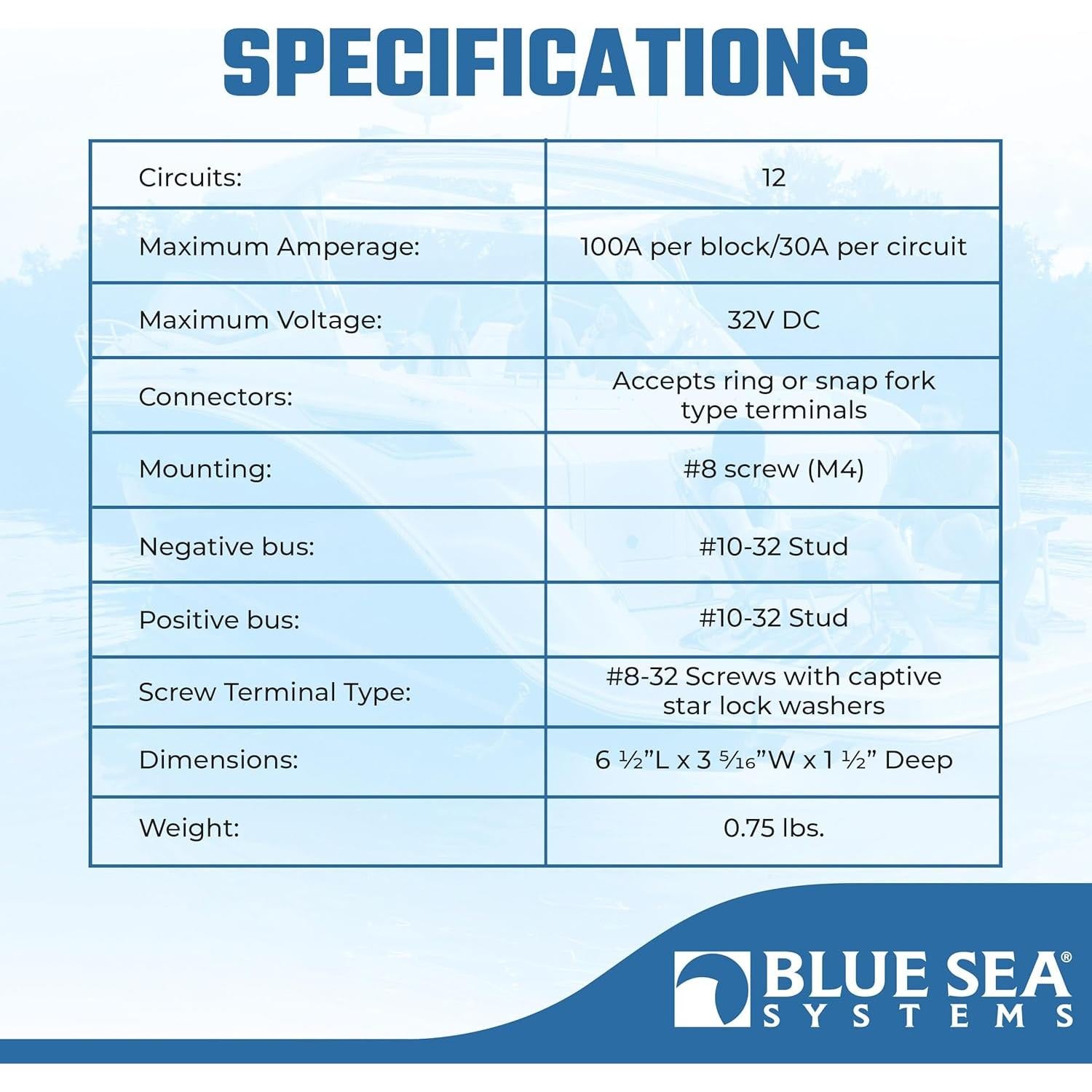 Bloque de Fusibles Blue Sea Systems 5026 12 Circuitos 100A
