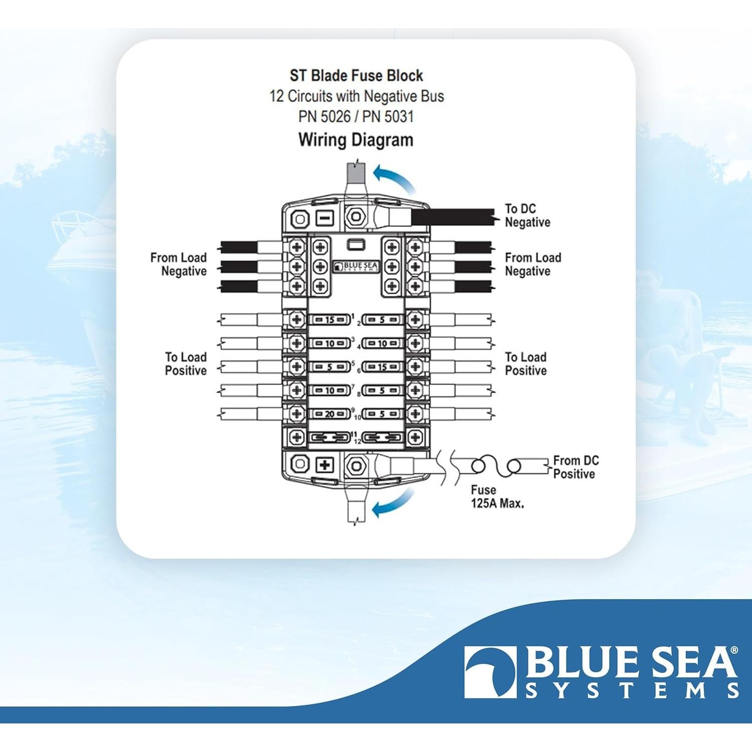 Bloque de Fusibles Blue Sea Systems 5026 12 Circuitos 100A