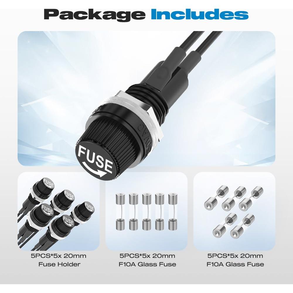 Portafusible 5x20mm Malictele con Cables Pre-soldados - Paquete de 5