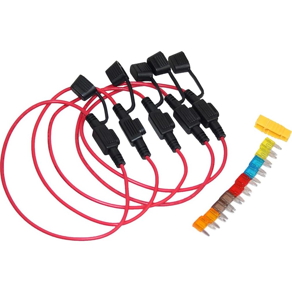 Soporte de Fusible en Línea Fit4Less con Cable 16AWG y 10 Fusibles