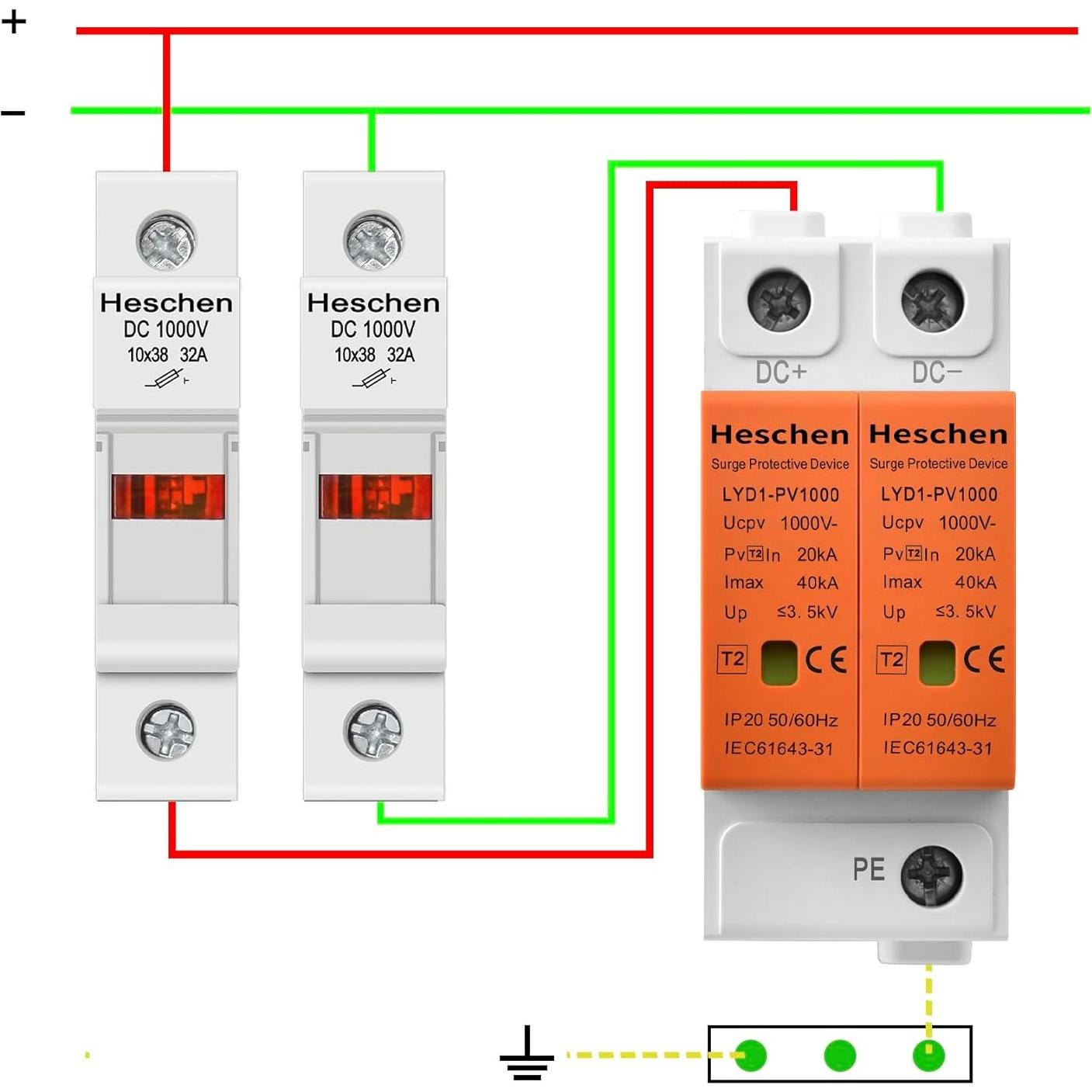 Soporte de Fusible Solar Heschen RT18-32(X) 1000V 32A 1 Polo